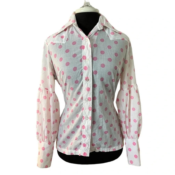 Vintage Allen Brand Pink Polkadot Blouse XS - Picture 7 of 7
